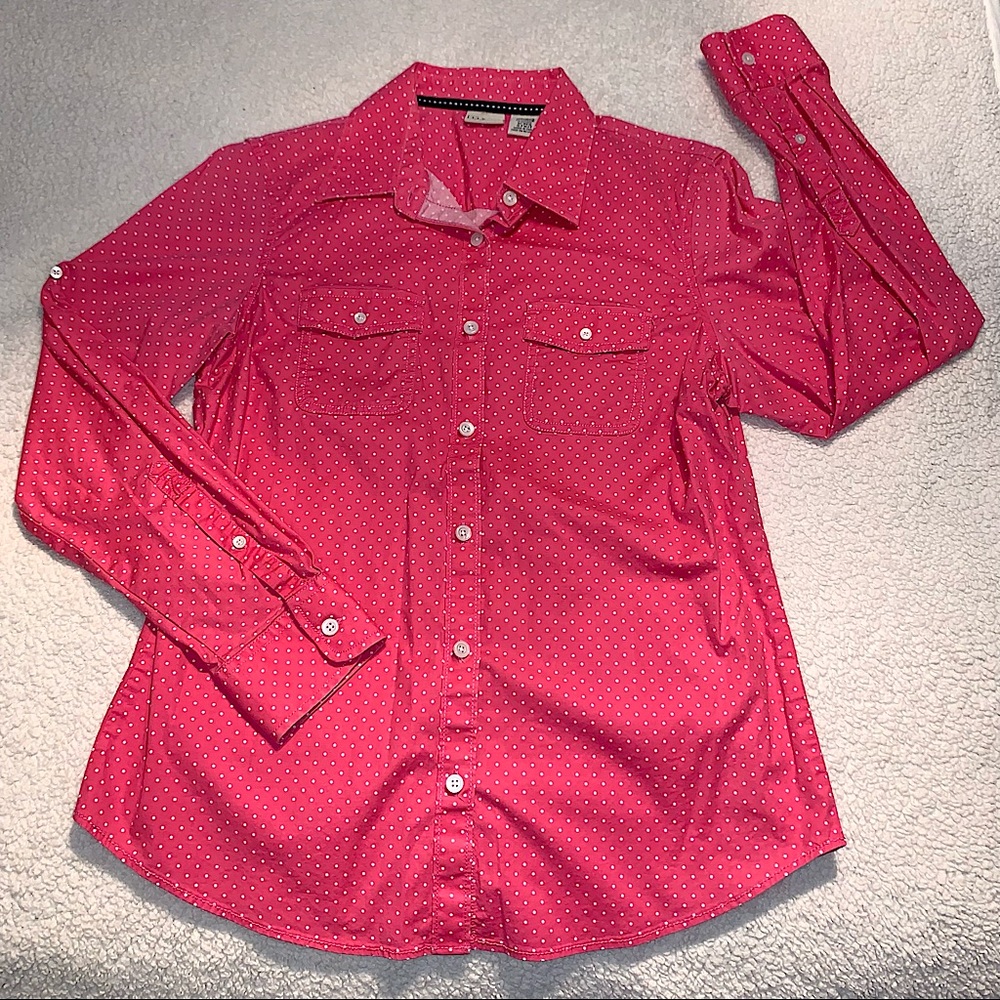 L.L. Bean | Button-Down Shirt, NWOT, Candy Pink, Polka Dot Button-Up, Size M